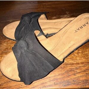 Array Black and Tan Mules with Suede Upper